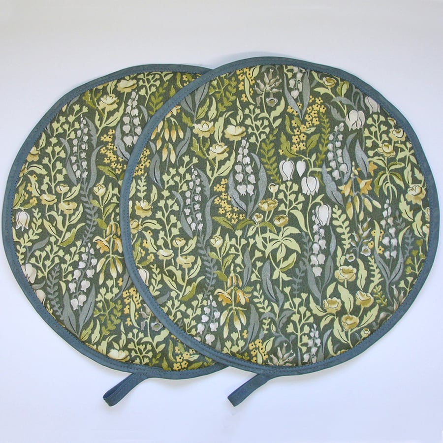Aga Hob Lid Covers Pair of Mats Pads William Morris Kelmscott Moss Green