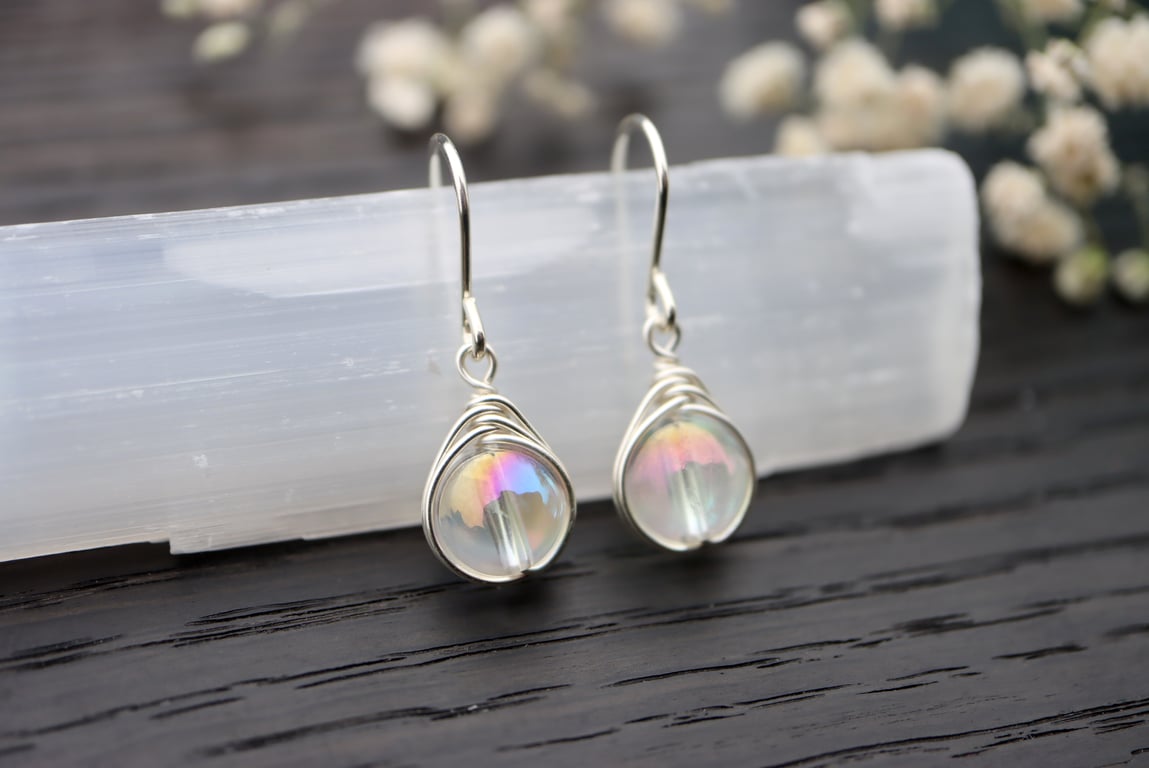 Opal Aura Quartz Drop Earrings in Sterling Silver