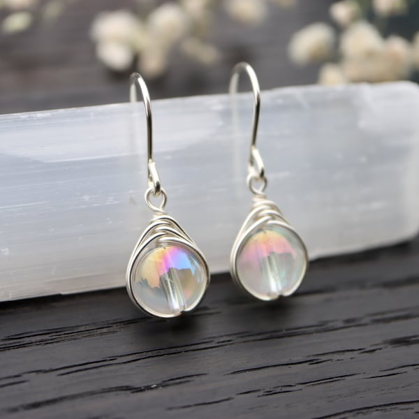 Opal Aura Quartz Drop Earrings in Sterling Silver