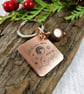 Keyring, Hammered Copper with Engraved Message and Jasper Gemstone