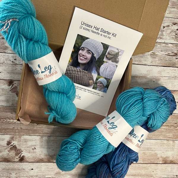 Hat knitting kit with one skein of hand dyed yarn
