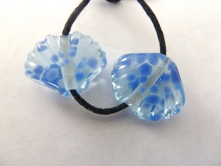 handmade lampwork blue seashell pair