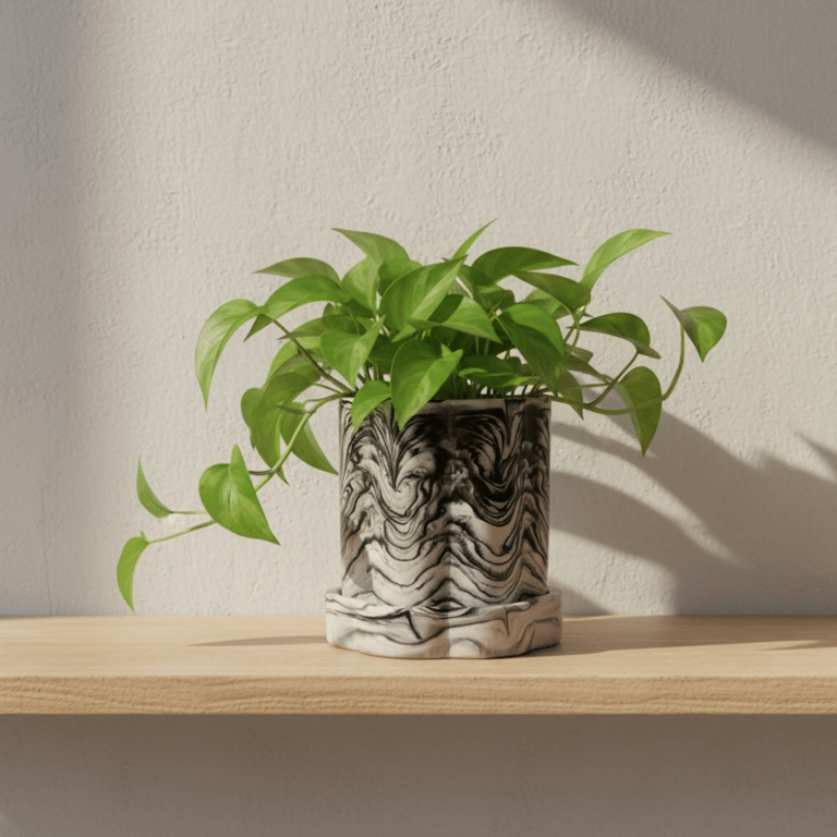 White Marbled Tall Plant Pot or Storage Pot With a Lid or Tray
