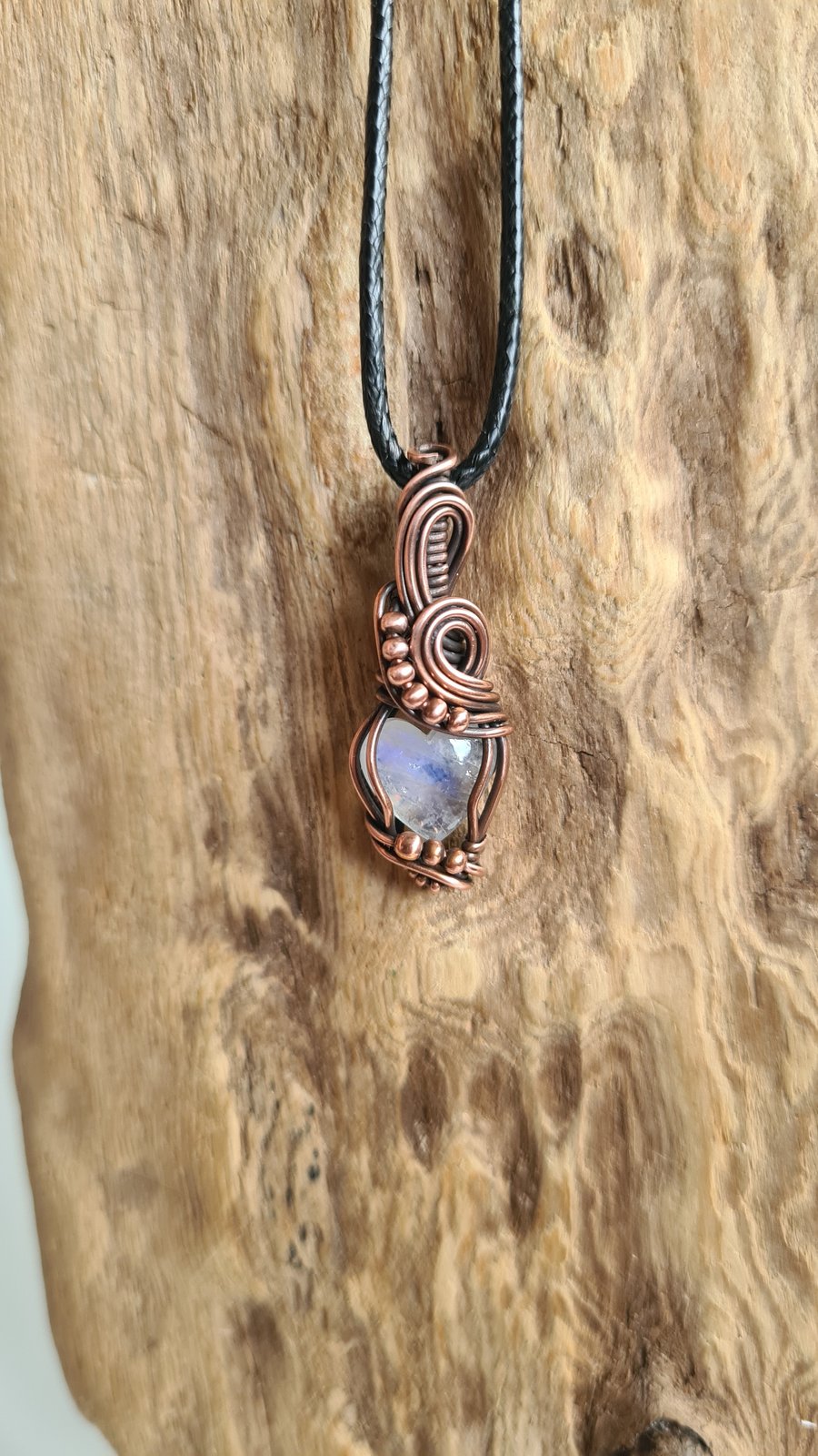 Natural Moonstone Heart & Copper Pendant Necklace Gift Crystal Jewellery Jewelry