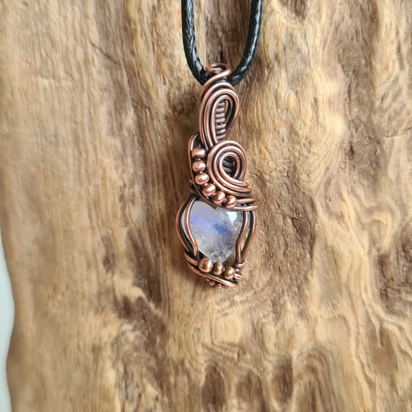 Natural Moonstone Heart & Copper Pendant Necklace Gift Crystal Jewellery Jewelry