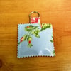 Oilcloth Key ring in pale blue with pink flowers, square with pretty edges,new