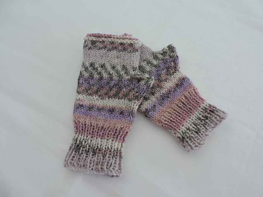 Knitted Fingerless Gloves Fair Isle effect