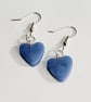 Handmade Blue Heart Polymer Clay Dangle Earrings, Artisan Boho Jewellery