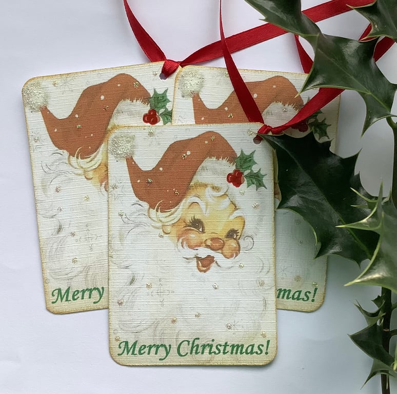 CHRISTMAS GIFT TAGS ( pack of 3 ) Santa , St Nick.Vintage -style . Retro.