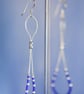 Drop earrings with silver chain, beads and dark blue seed beads  - Image 3