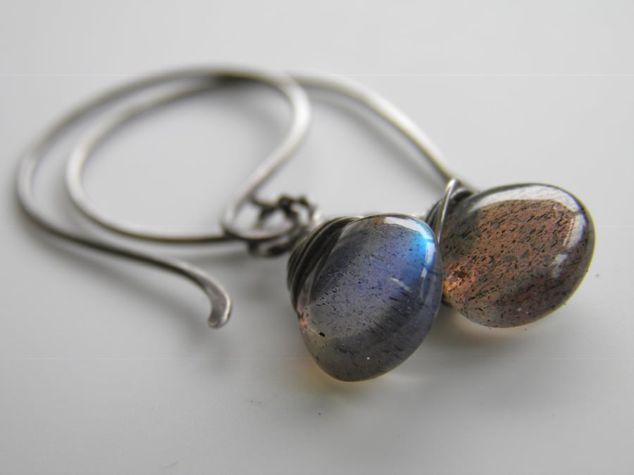Labradorite Gemstone Earrings, Oxidised Sterling Silver Earrings 