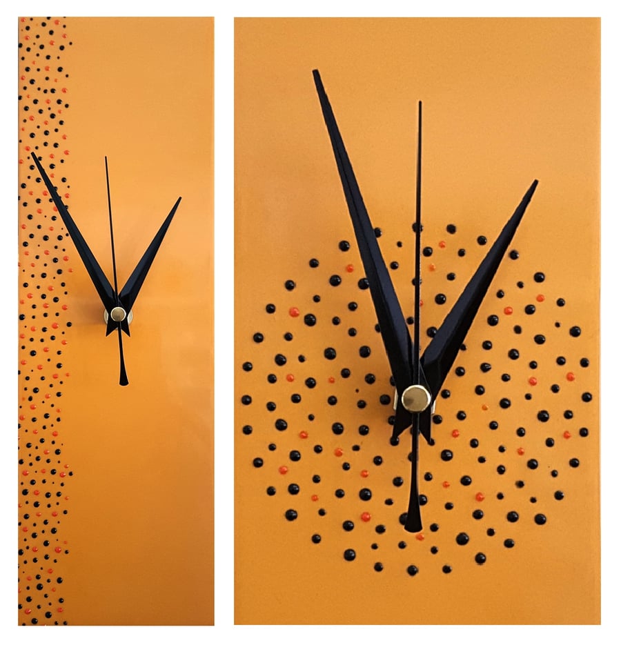 Hand Painted Orange Clock 30cm x 10cm