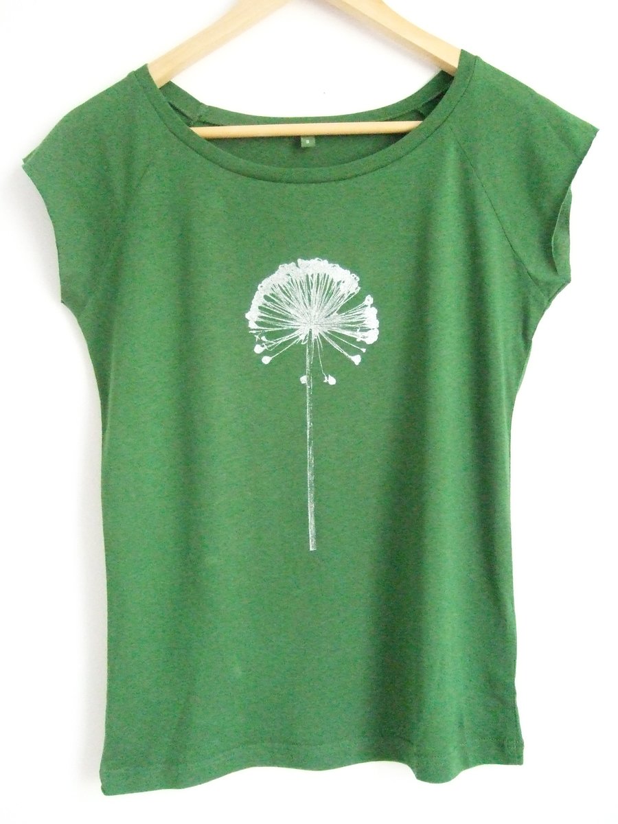 Allium womens printed T shirt top leaf green and silver