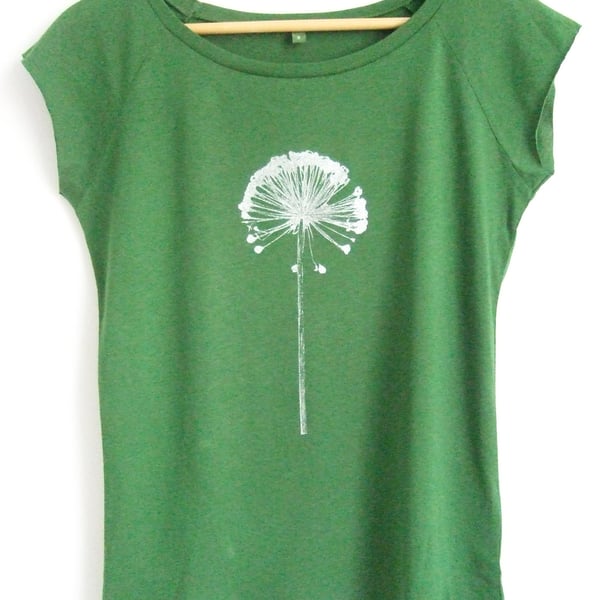 Allium womens printed T shirt top leaf green and silver