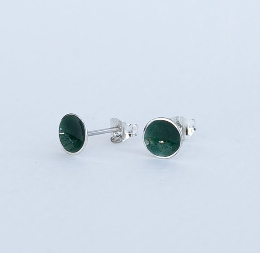 Dark green enamelled silver earrings