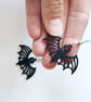 Black bat earrings, Gothic Halloween Jewellery, Silver dangle - Image 4