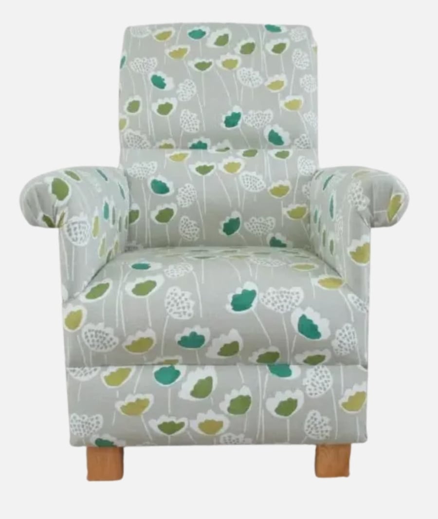 Cream Floral Armchair Adult Botanical Chair Green Flowers Accent Bedroom Small