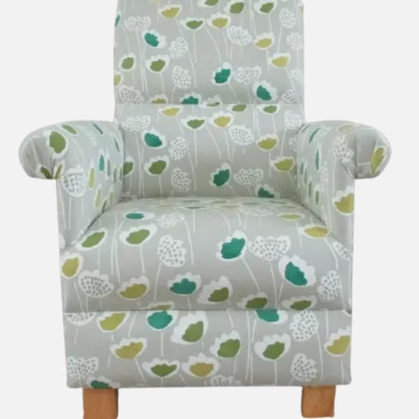 Cream Floral Armchair Adult Botanical Chair Green Flowers Accent Bedroom Small