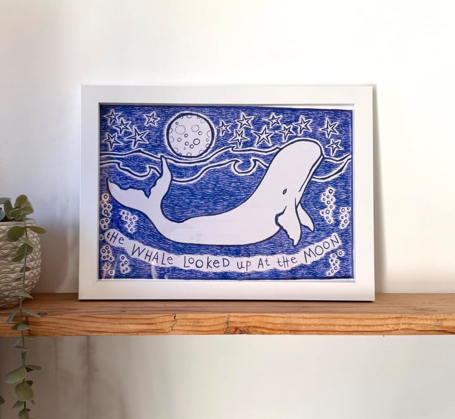 Whale and Moon Giclee Print ready to ship