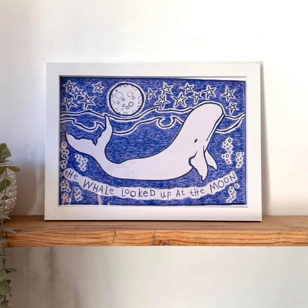 Whale and Moon Giclee Print ready to ship