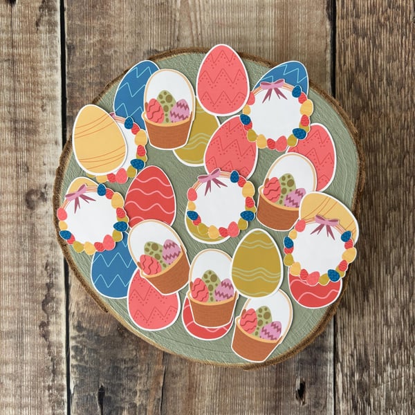 Easter Stickers: Hand-Drawn Eggs, Baskets, Wreaths - Scrapbooking Set