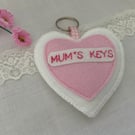 Personalised Felt Heart Keyrings, Handmade Mothers Day Gift, Mum Keyring
