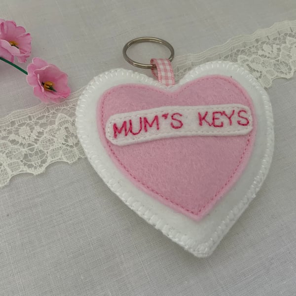 Personalised Felt Heart Keyrings, Handmade Mothers Day Gift, Mum Keyring