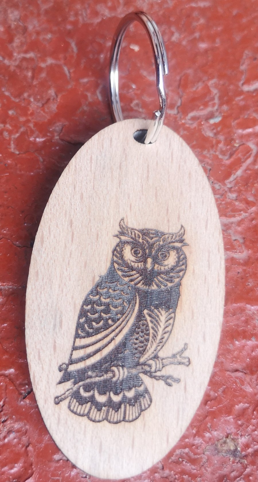 Homemade wooden Owl keyring 