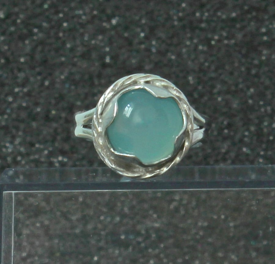 Silver Ring - Aquamarine Ring -Handmade Viking Style - Size S