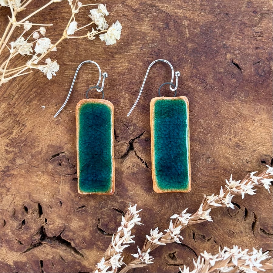 Turquoise Ceramic Earrings, Foraged Bristol Clay, Hypoallergenic Hooks, Handmade