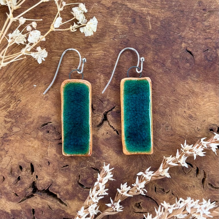 Turquoise Ceramic Earrings, Foraged Bristol Clay, Hypoallergenic Hooks, Handmade