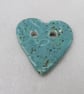 Medium Eggshell Blue Leaf Sprig Texture Heart Shaped Ceramic Button - Image 1
