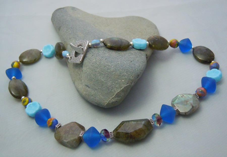 Labradorite statement necklace with glass beads & Czech glass beads