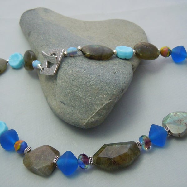 Labradorite statement necklace with glass beads & Czech glass beads