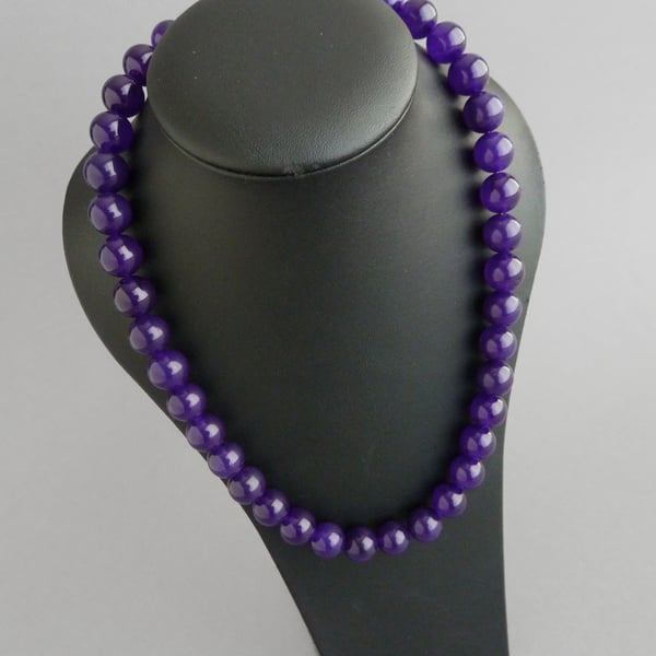 Chunky Purple Necklace - Amethyst Beaded Necklace - Stone Bead Jewellery