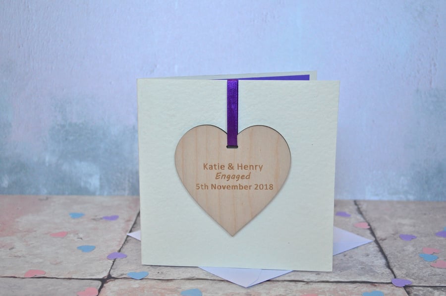 Personalised Engaged Heart Decoration Card