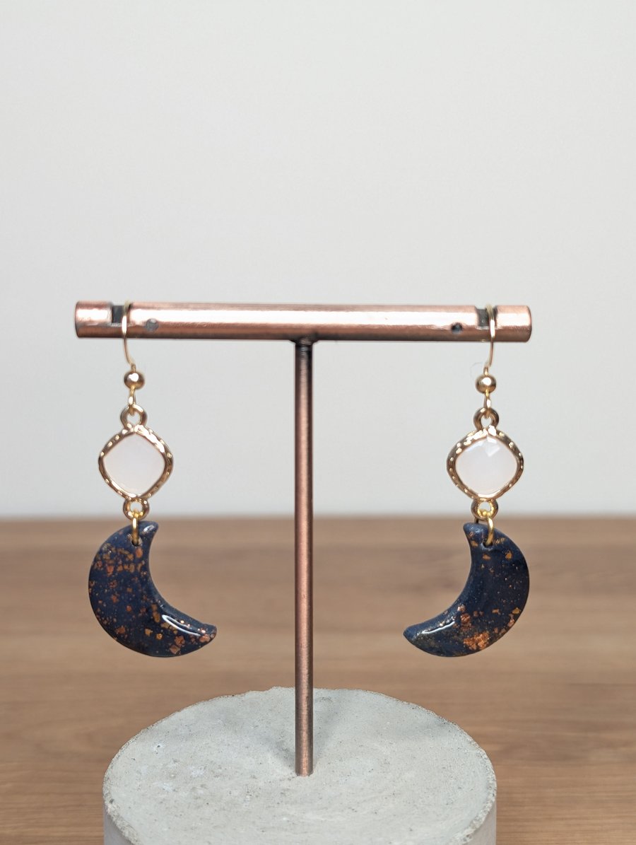 Midnight galaxy moon dangle earrings 