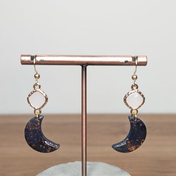 Midnight galaxy moon dangle earrings 