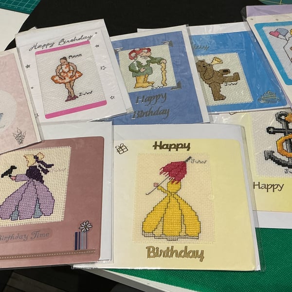 Set of 8 beautiful cross-stitch birthday cards.