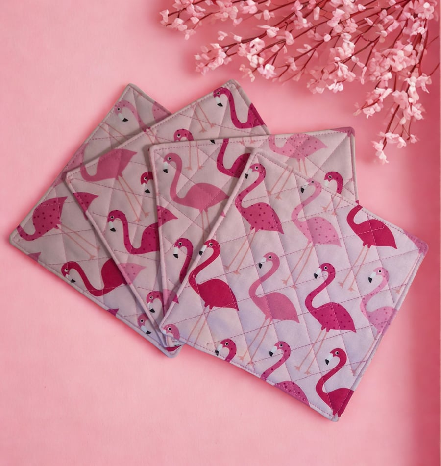 4 Fabric Flamingo Print Coasters