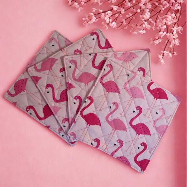 4 Fabric Flamingo Print Coasters