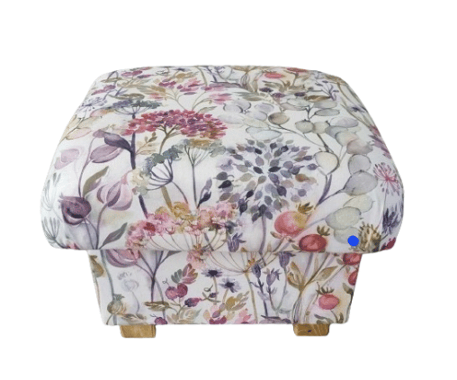 Storage Footstool Voyage Maison Hedgerow Fabric Pouffe Floral Pink Flowers Pink