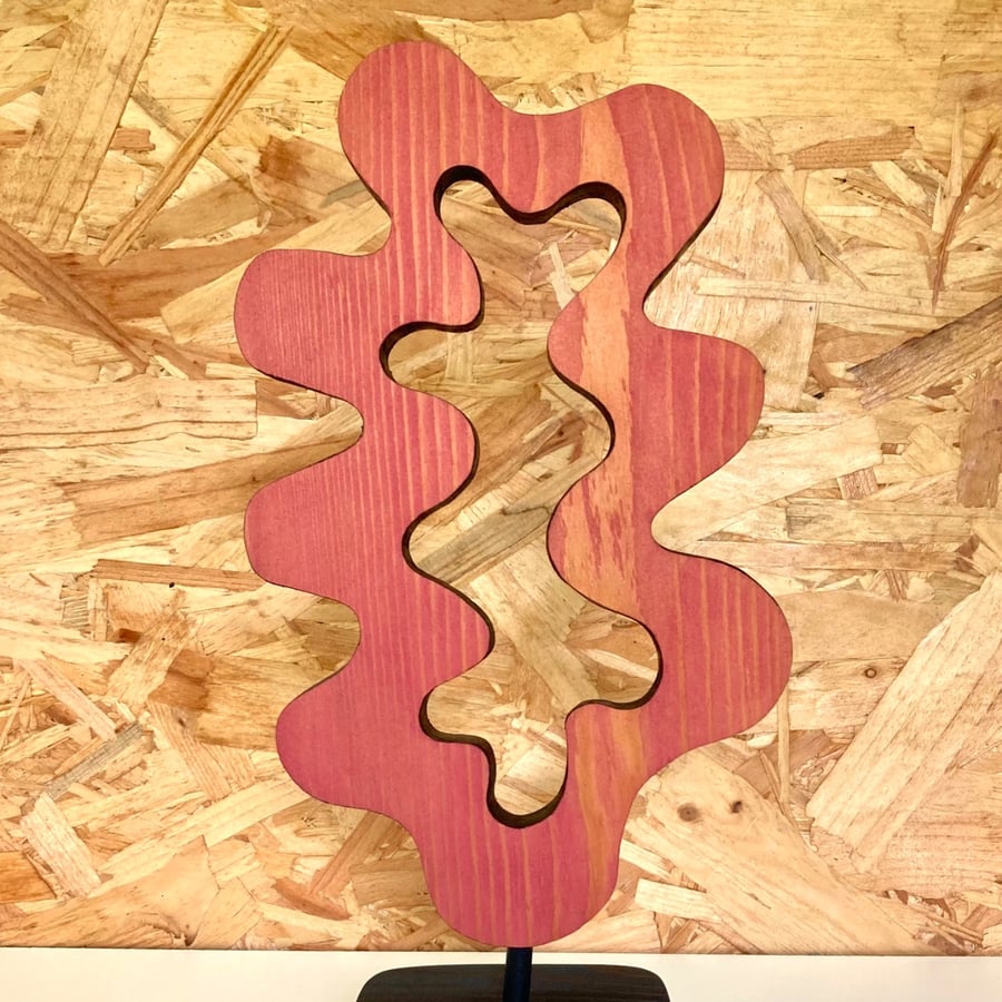 "Pulse" - pink abstract wooden sculpture 