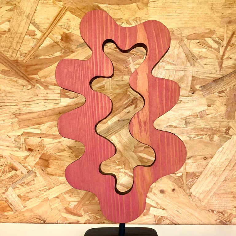 "Pulse" - pink abstract wooden sculpture 