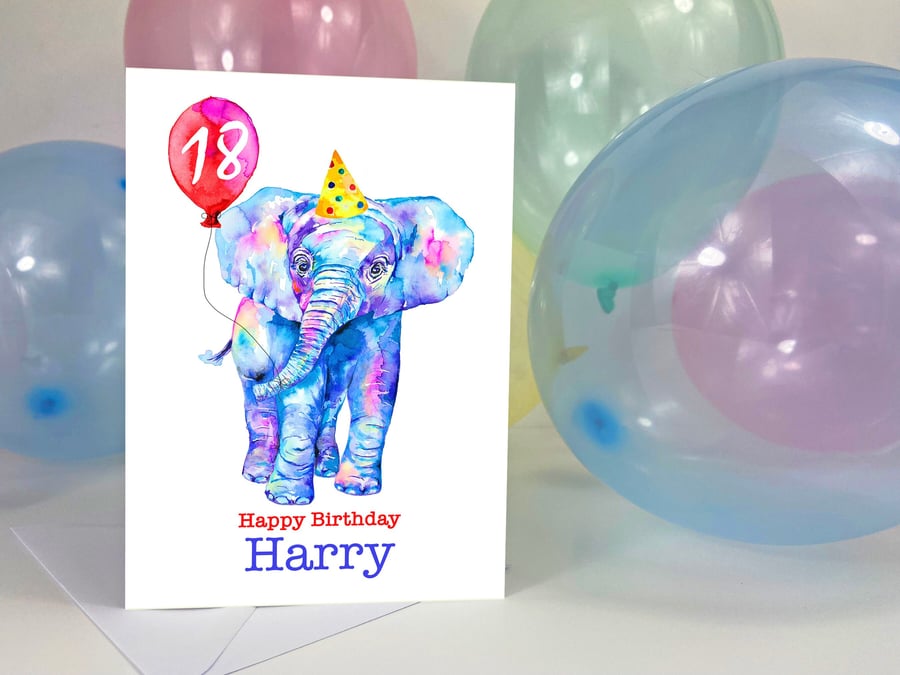 Fun elephant personalised birthday card for him or her, premium quality
