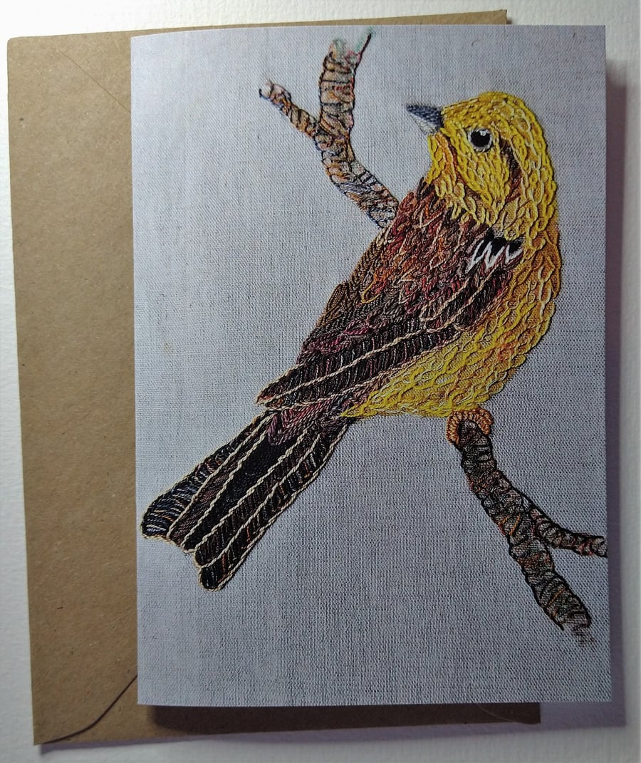Yellowhammer Embroidered Portrait Greetings Card
