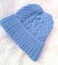 Baby's Hand Knitted Blue Hat and Mittens, Baby Shower, Custom Make, Hat Set - Image 2