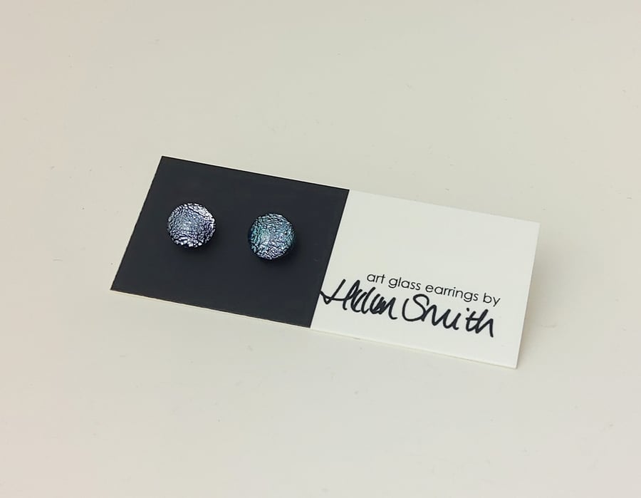 RESERVED Silver sparkle glass stud earrings