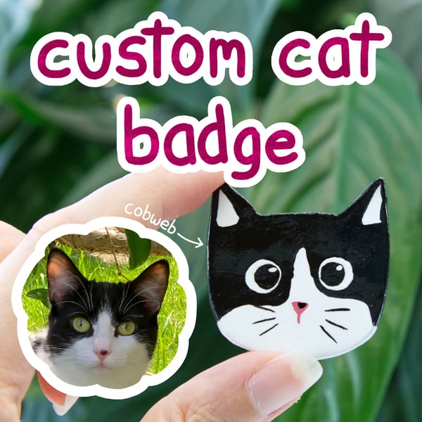 Custom Cute Cat Painted Clay Pin Badge Brooches Cat Portrait Commission