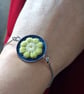Boho Daisy Bezel Bracelet (Olive Green & White) on Denim with Adjustable Chain - Image 7